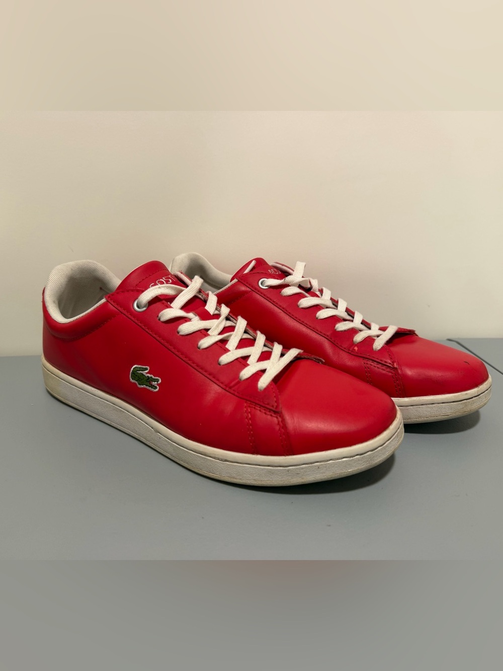 Lacoste Hydez Low Top Lace-Up Sneakers Red/White Solid Casual Men’s 10
